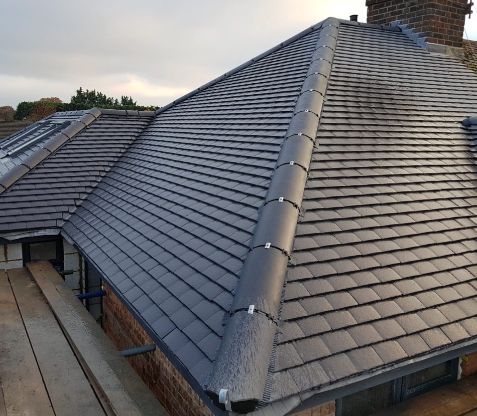 Ridge tiles and chimney