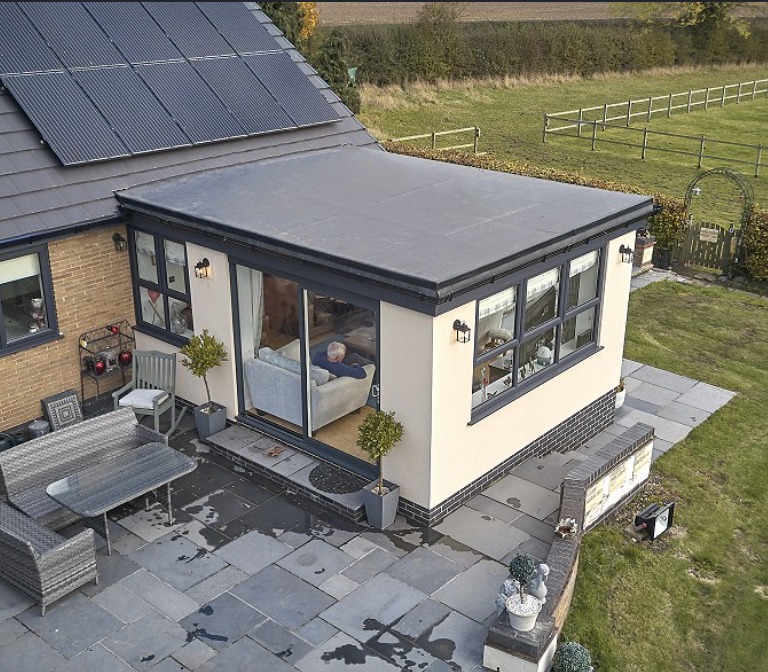 Modern extension with flat roof