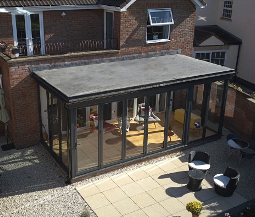 Flat roof conservatory extension